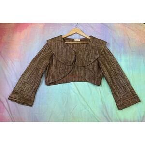 Vintage 1940s 50s Metallic Cropped Gold Brown Bell Sleeve Jacket Top Pinup Sz M